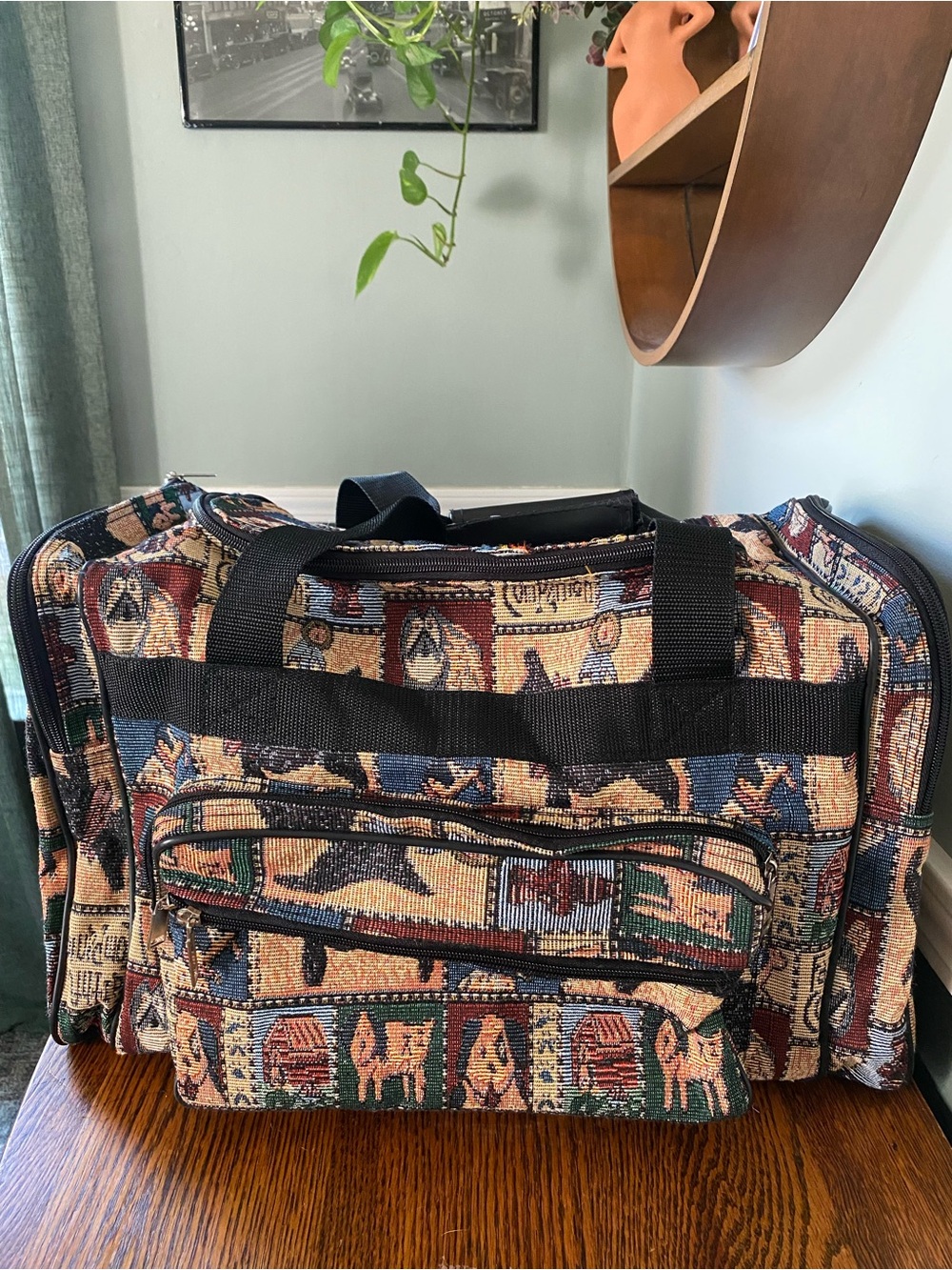 Vintage Faithful Companion Dog Tapestry Luggage Travel Bag Carry On